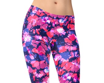 Hot Pink Tie Dye Leggings For Women, Hippie Leggings, Boho Leggings, Shibori Leggings, Batik Leggings, Printed Leggings, Workout Leggings