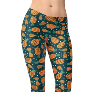 Orange pineapple leggings for women, fruit leggings, yoga pants, workout leggings, printed leggings, hight waist leggings, yoga clothing
