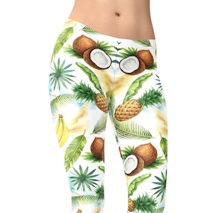 Tropical Fruit Leggings for Women, Fruits Leggings, Summer Leggings, High Waist Leggings, Printed Leggings, Yoga Pants, Workout Leggings