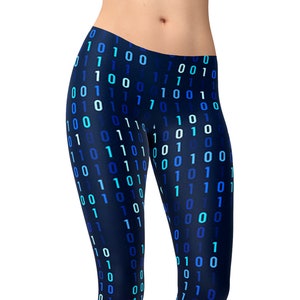Abstract Binary Code Leggings: Cyber Workout Pants