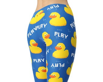 Leggings en caoutchouc - 8 bits Pixel Art Gamer Print - Bleu rétro