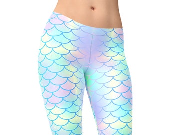 Colorful mermaid leggings, gradient tale, yoga leggings, printed workout leggings, capri leggings, yoga shorts, high waist yoga pants