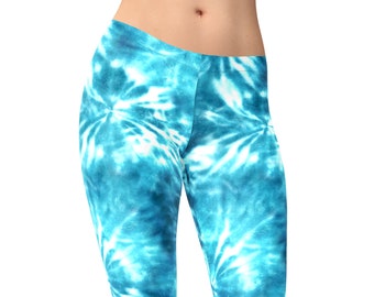 Blue Tie Dye Leggings, Boho Leggings, Shibori Leggings, Batik Leggings, Hippie Leggings, Sky Blue Leggings, Tie Dye Pants, Spiral Leggings