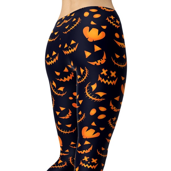 Halloween Jack-O-Lantern Leggings for Women, Printed Leggings, Workout Leggings, Yoga Pants, Capri Leggings, Halloween Pants