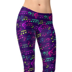 Music Notes Leggings For Women, Musical Notes Tights, Melody Pattern Leggings, Music Leggings, Unique Leggings, Workout Leggings, Capris