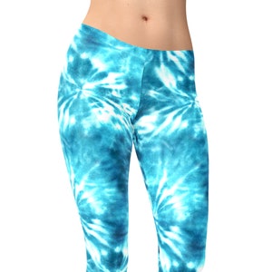 Blue Tie Dye Leggings: Boho Hippie Style, Active Wear