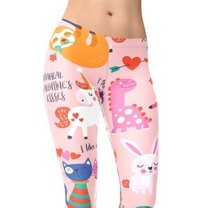 Cute Valentine&#39;s Leggings, Cute Animal Leggings, Valentine&#39;s Day Leggings, Printed Leggings, Yoga Pants, Yoga Capris, Yoga Tights