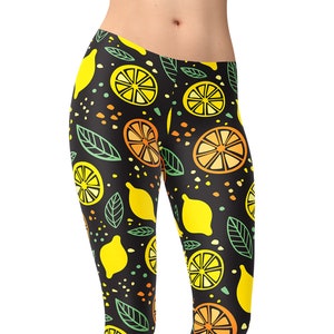 Lemon Print Leggings: Summer Yoga Pants, Workout Gym Tights
