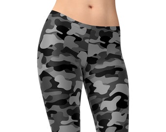 Black Camouflage Leggings, Black Outdoor Tights, Camouflage Clothes, High Waisted Camo Pants, Printed Marine Leggings, Gift Outdoor Lover