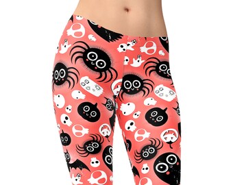 Kawaii Halloween Ghost Leggings – Pink Pastel Goth Bat Skull Print