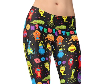 Leggings à imprimé monstre - Créatures extraterrestres colorées de dessins animés pour femme