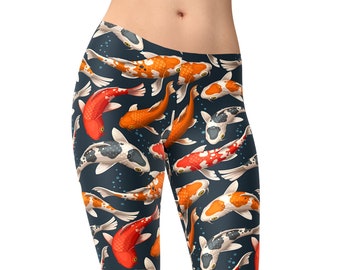 Koi Fish Print Leggings: Women&#39;s Yoga Workout Pants