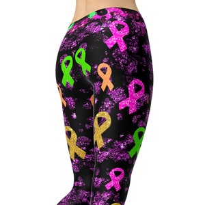 Breast Cancer Awareness Ribbon Leggings: Printed Yoga Pants