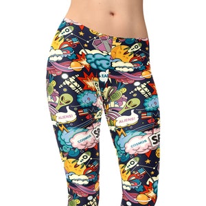 Leggings alienígenas, Leggings espaciales, Leggings cohetes, Leggings Capri, Leggings estampados, Leggings para mujer, Leggings de yoga, Pantalones de yoga
