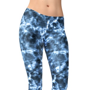 Blue Tie Dye Leggings: Boho High Waist Yoga Pants