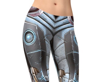 Leggings con estampado de armadura cyberpunk – Estampado de piel de robot mecha – Pantalones de yoga de ciencia ficción para mujer