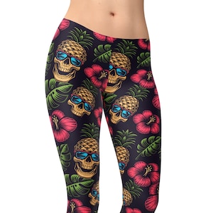 Pineapple Skull Yoga Leggings: Hawaiian Print Workout Pants