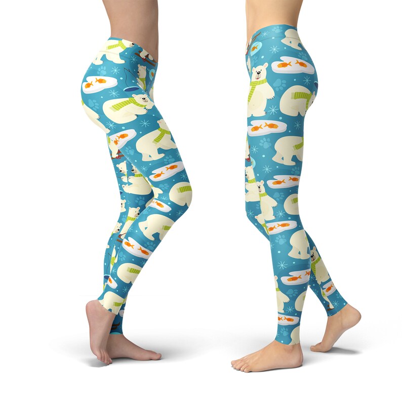Bear Fabric Pattern Printed Leggings High Waist Leggings Christmas Leggings Bear Gift Christmas Outfit Polar Bear Leggings For Women