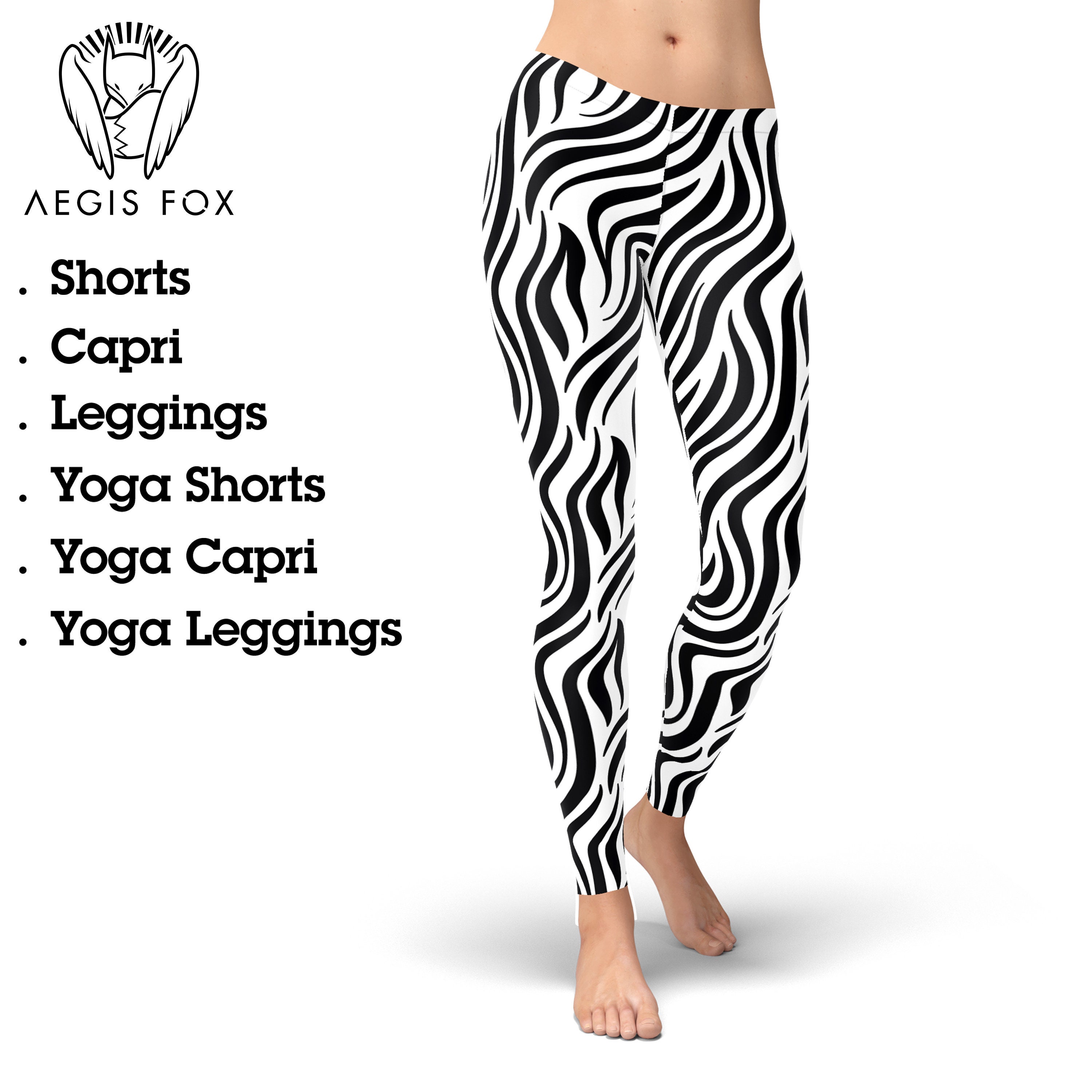 Womens Zebra Print Leggings, Animal Print Leggings, Black and