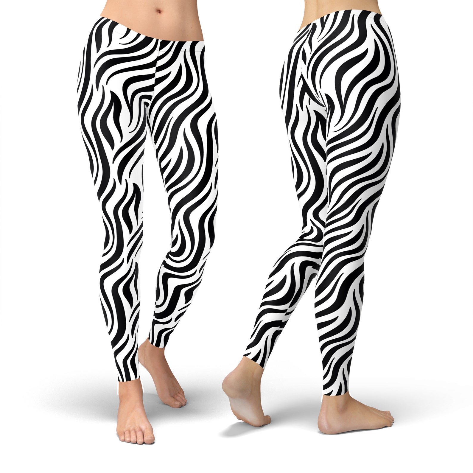 Womens Zebra Print Leggings Animal Print Leggings Black and Etsy