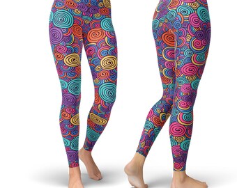 Colorful Swirls Circles Leggings for Women, Printed Leggings, Yoga Pants,  Colorful Leggings, High Waist Leggings, Workout Leggings, Capris