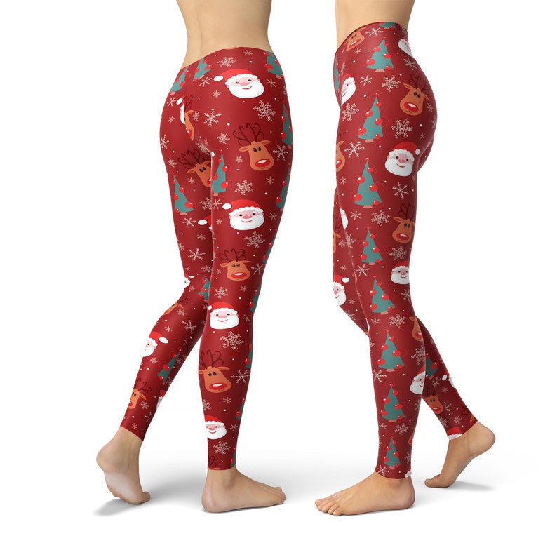 Christmas Santa Claus Reindeer Leggings, Holiday Leggings, Xmas Leggings, Christmas Outfit, Printed Leggings, Workout Leggings, Yoga Pants image 2