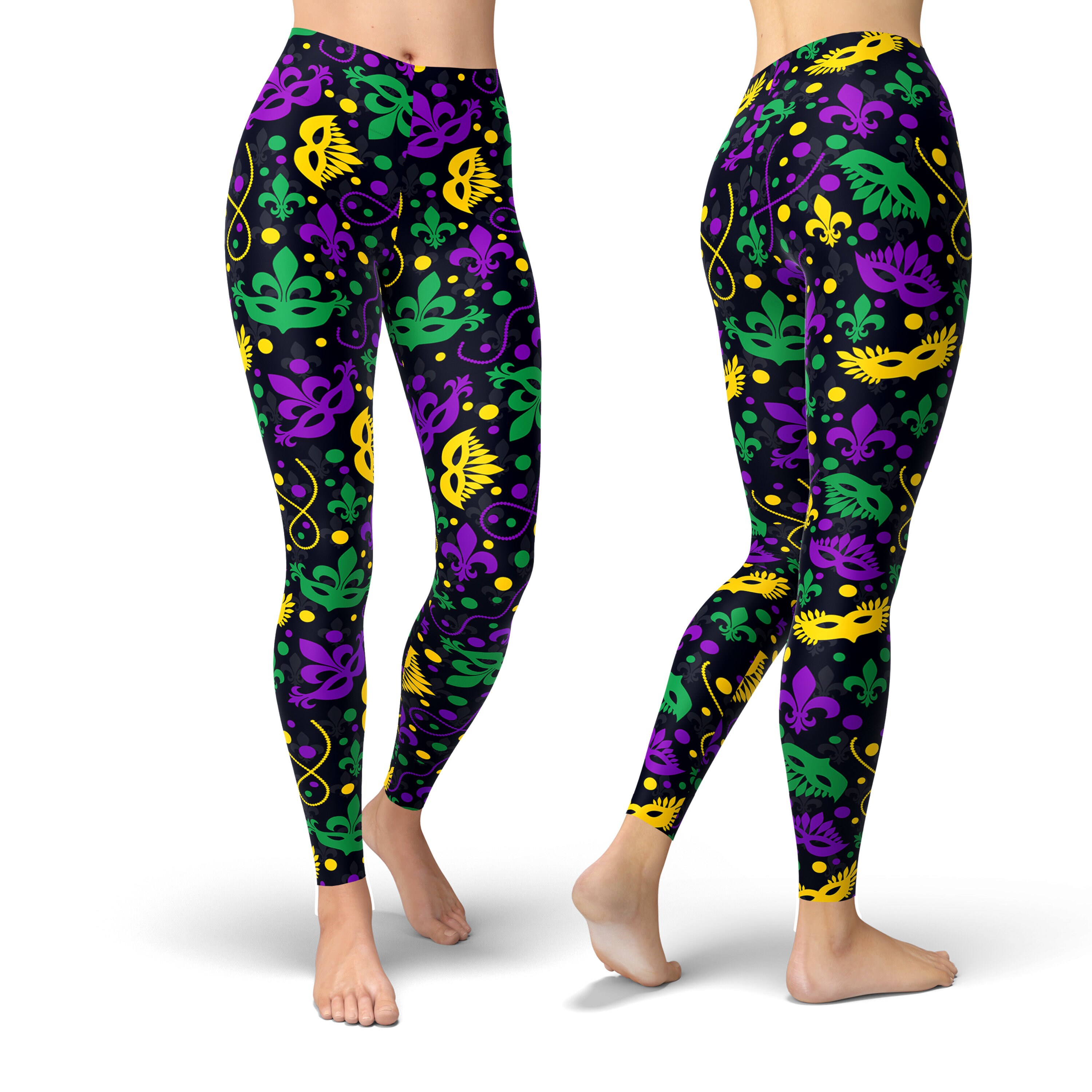 Mardi Gras Leggings Fat Tuesday Tights Carnival Cocktail Printed