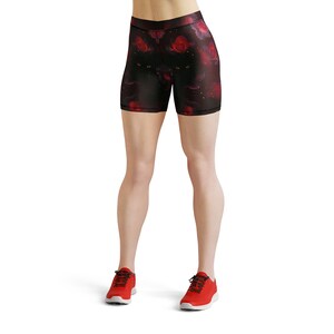 Black Cat Gothic Leggings – Dark Red Rose Floral Print for Women image 9