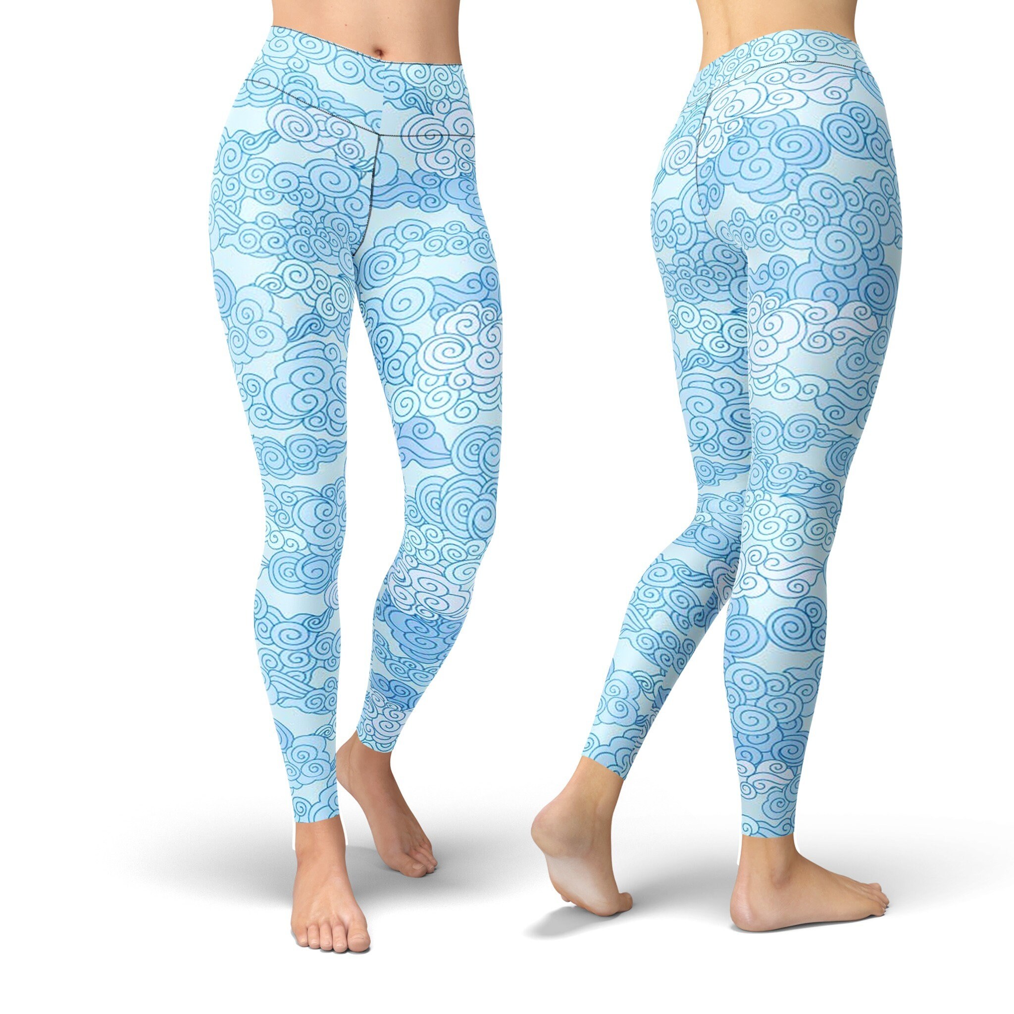 Cropped High-Rise Leggings – Sky Blue Print Workout Pants