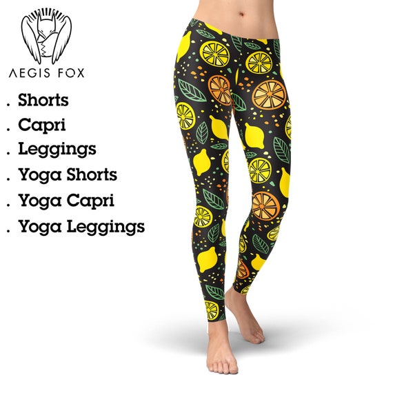 Lemon Leggings, Fruit Leggings, Summer Leggings, Workout Leggings