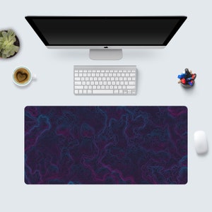 Retrowave Topographic Desk Mat, Desk Pad, Large Gaming Mouse Pad, Desk Accessories | Aegis Fox