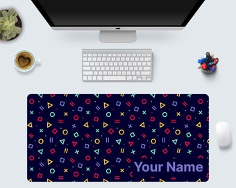 Memphis Pattern Desk Mat – Retro 90s Geometric Custom Name Design