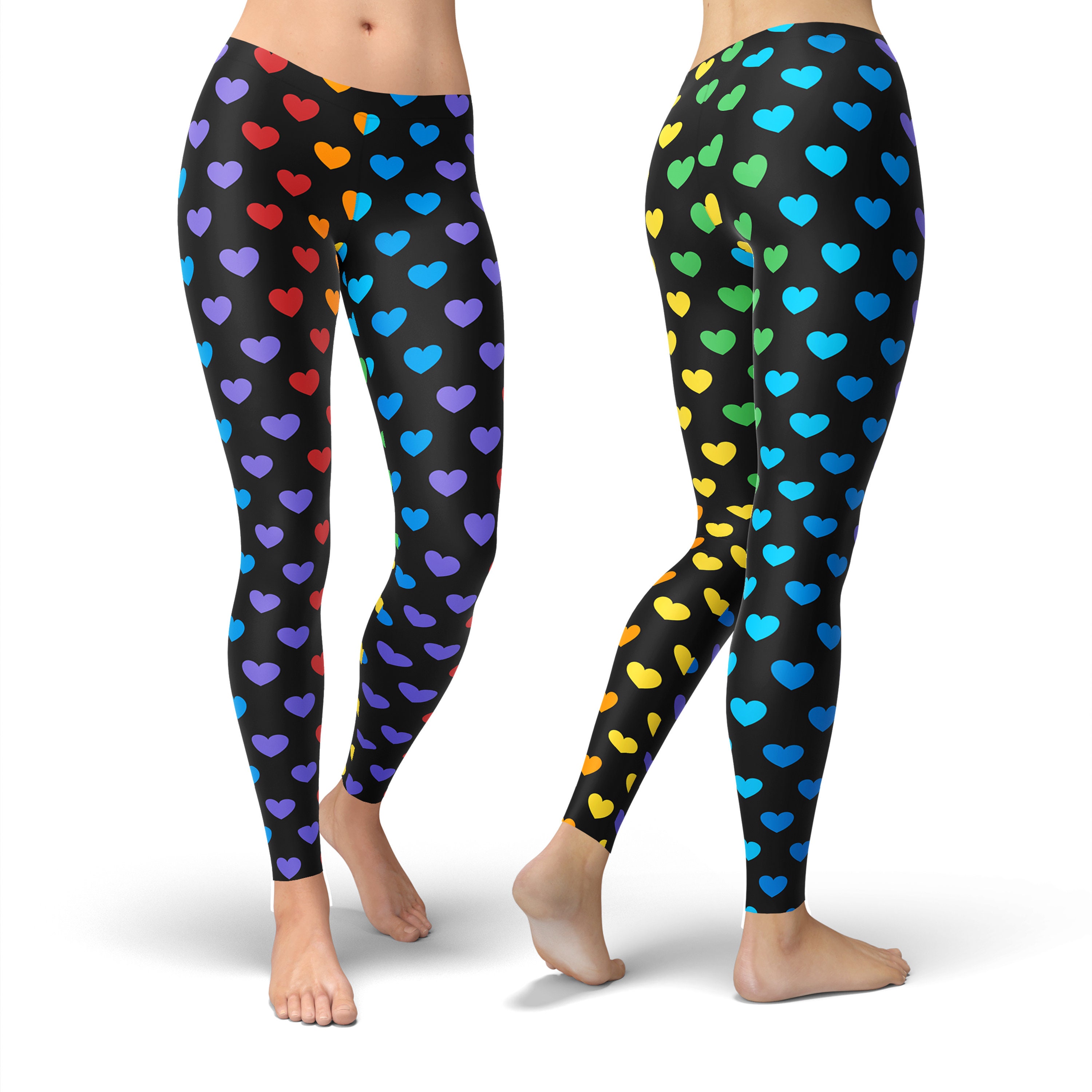 Rainbow Hearts Leggings High Waisted Leggings Valentine's Etsy