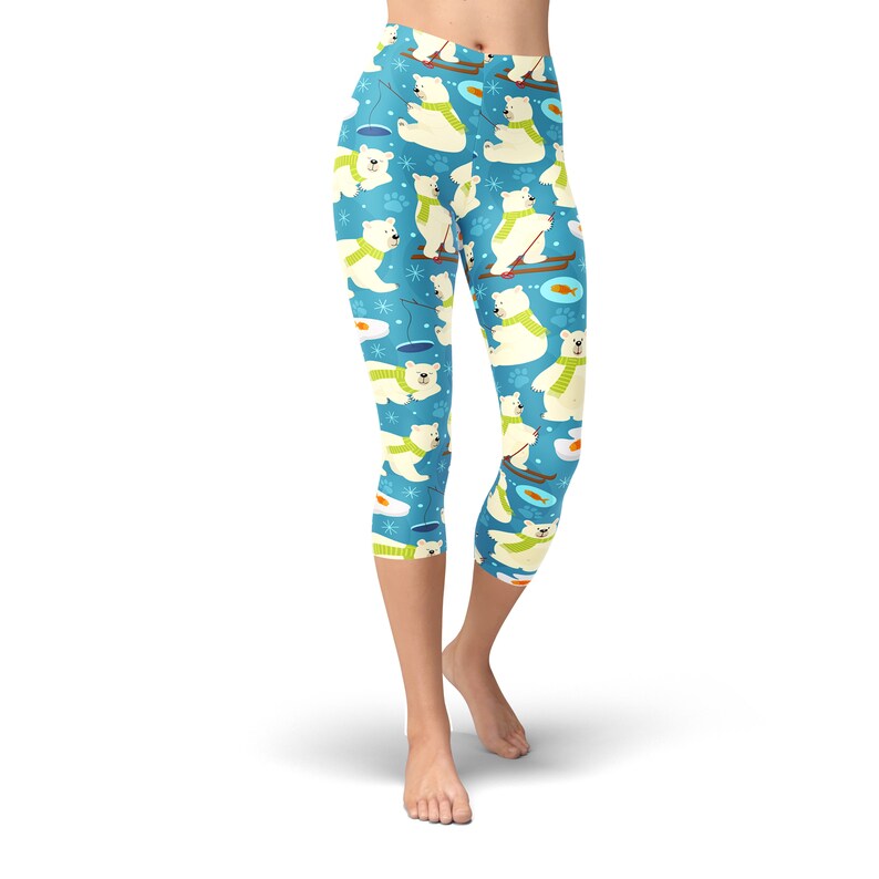 Bear Fabric Pattern Printed Leggings High Waist Leggings Christmas Leggings Bear Gift Christmas Outfit Polar Bear Leggings For Women