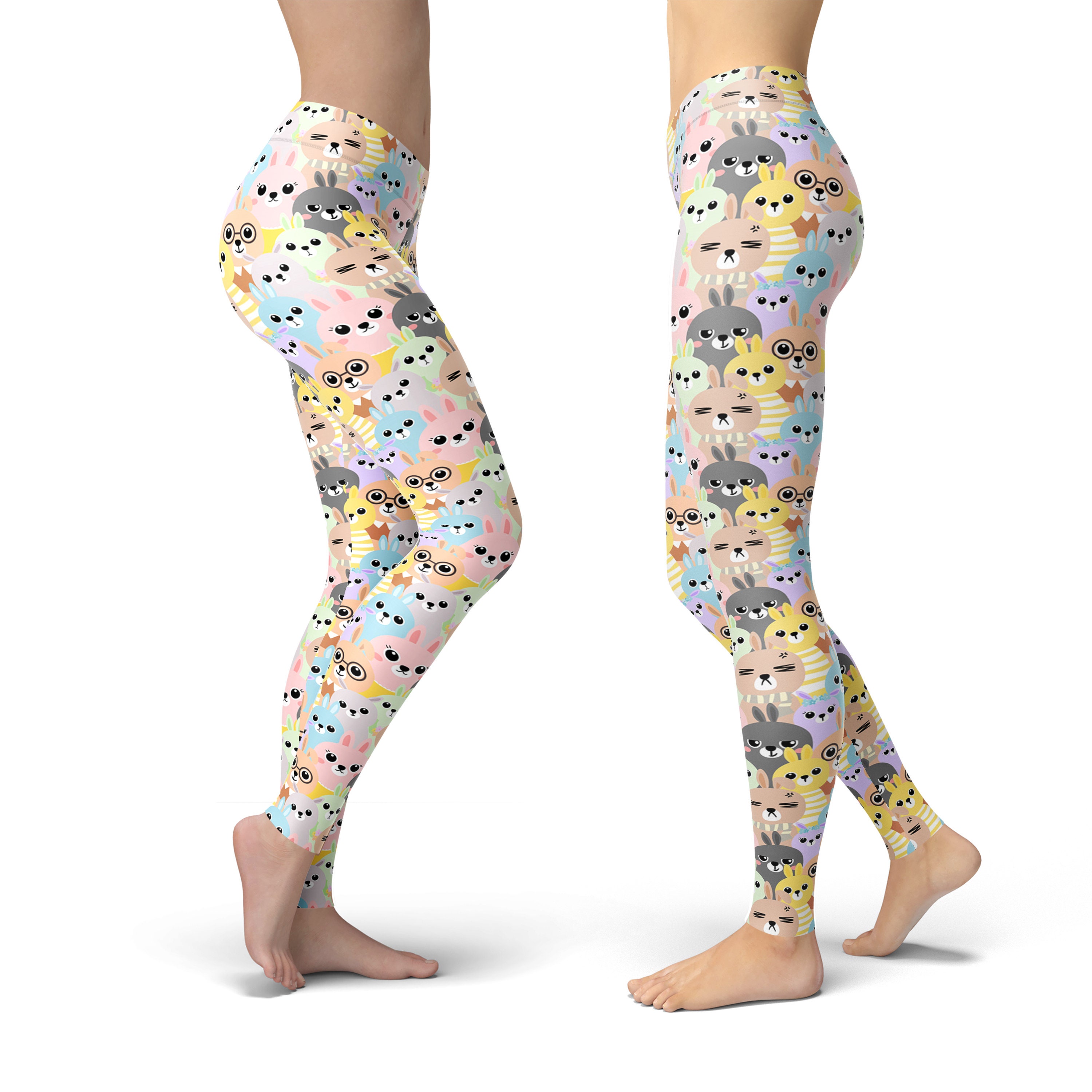 Colorful bunny leggings Easter leggings for women Easter egg Etsy