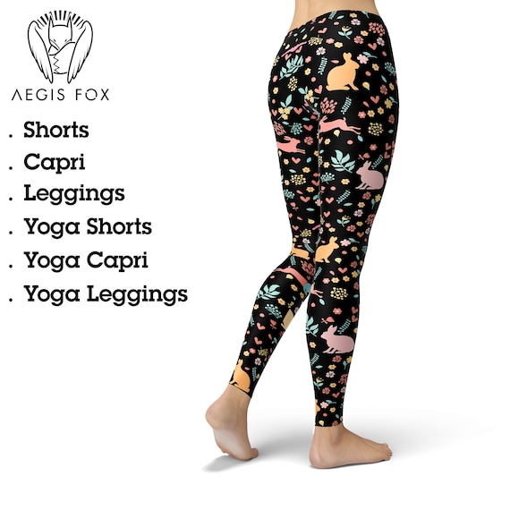 Rabbits in Hearts and Flowers Printed Leggings Easter Leggings