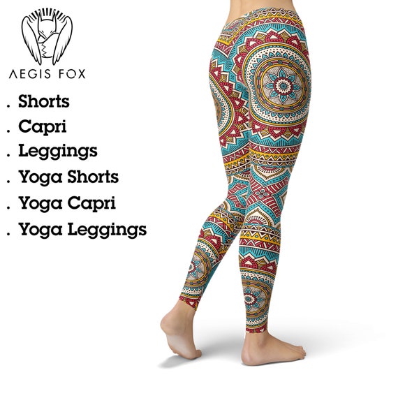Mandala Leggings for Women, Yoga Pants, Printed Leggings, Workout Leggings,  Yoga Clothing, High Waist Leggings, Capri Leggings, Yoga Shorts 
