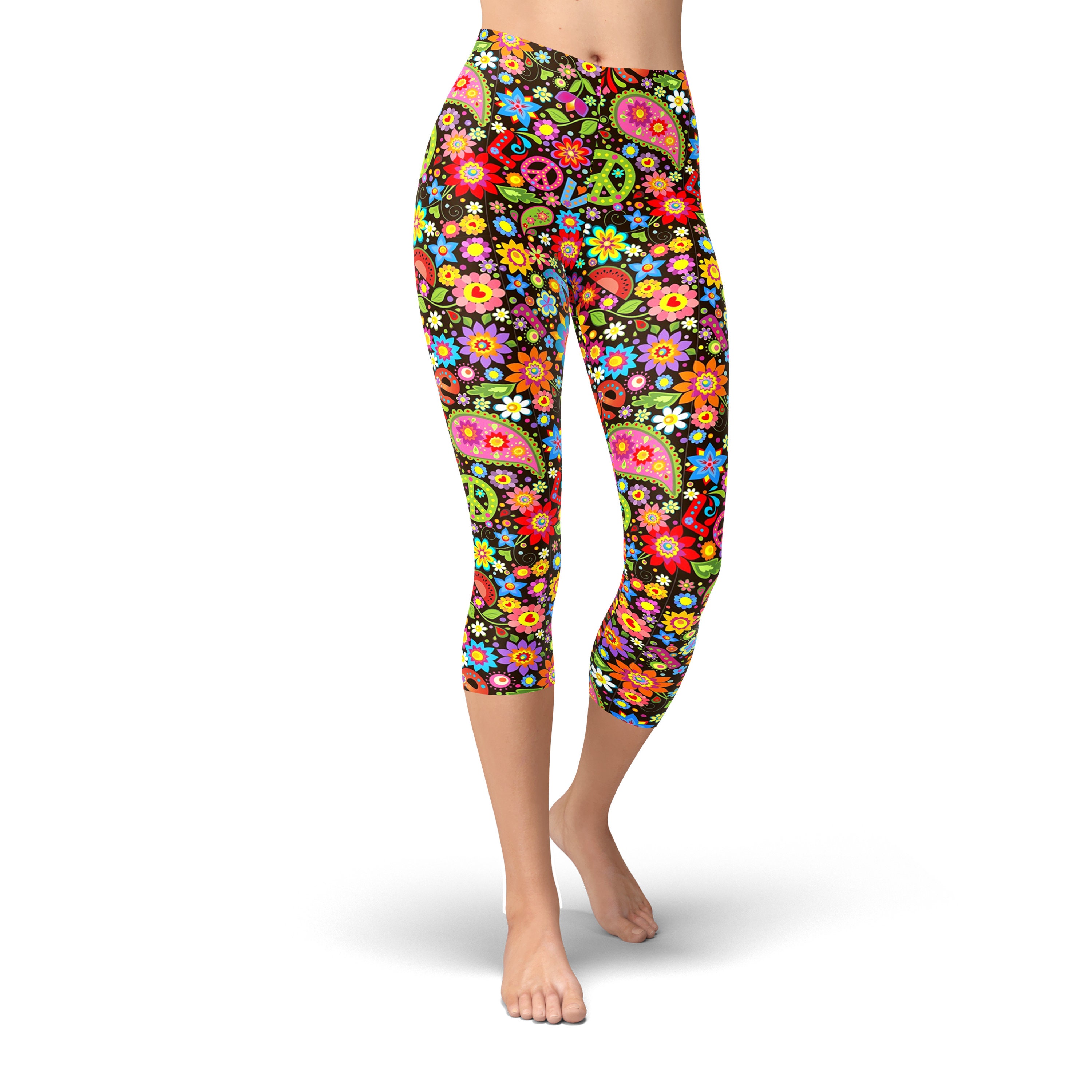 Hippie Leggings for Women, Hippie Yoga Pants, Hippie Clothes, Yoga Pants,  High Waist Leggings, Peace and Love Leggings, Workout Leggings 