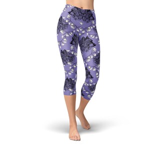 Wolf Floral Leggings – Purple Woodland Boho Print for Women image 8