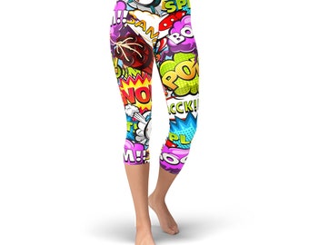 Comic Pop Art Leggings: Graffiti Print Yoga Pants