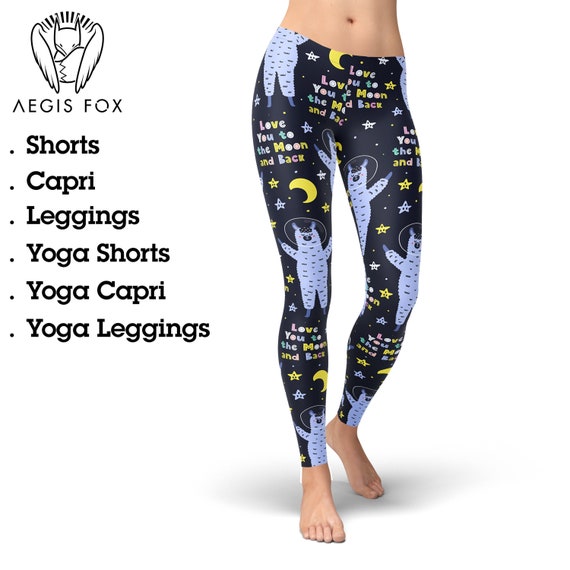 I Love You to the Moon and Back Leggings, Llama Space Leggings, I Love You  to the Moon and Back Yoga Pants, Alpaca Leggings, Festival Pants 