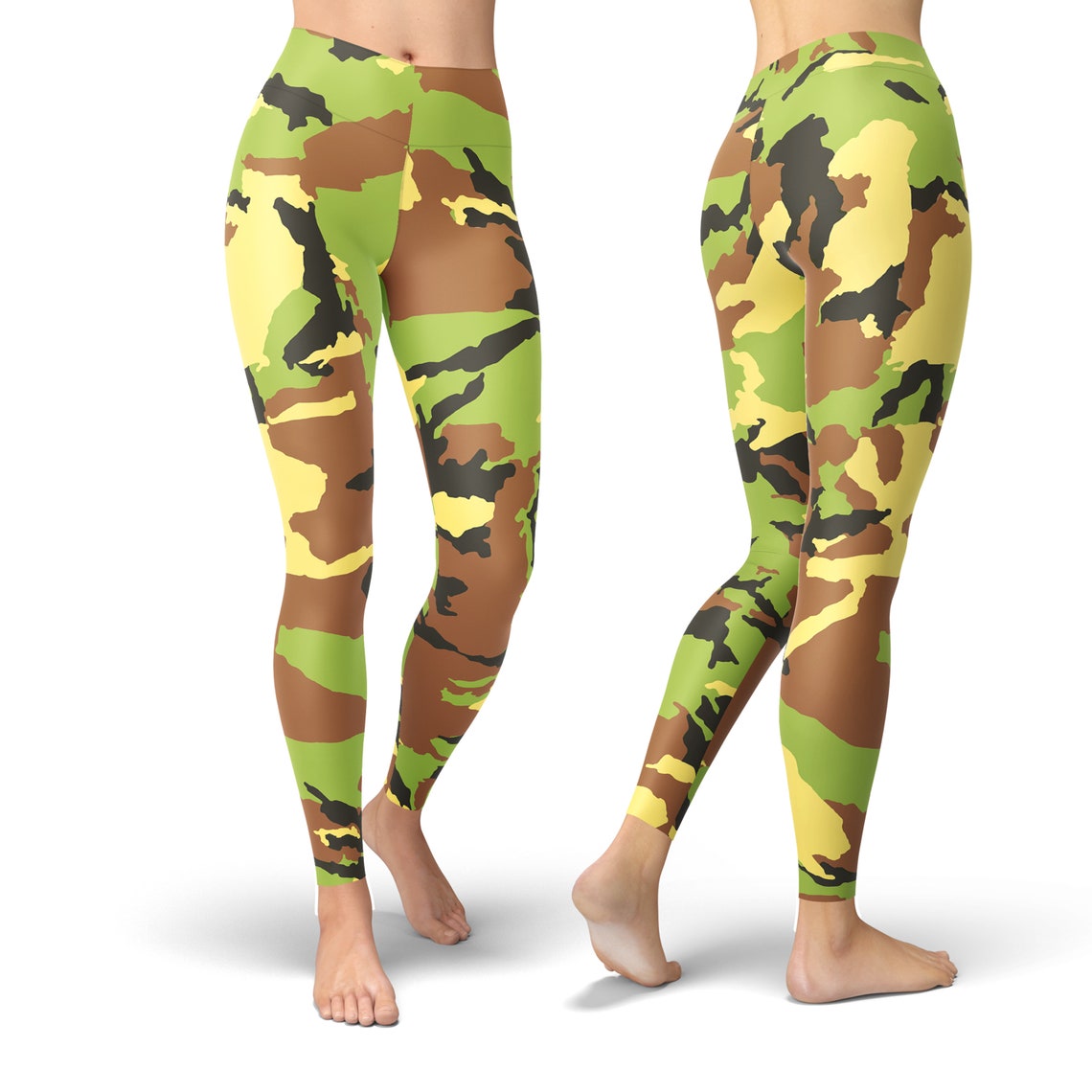 Grey And Green Camouflage Print Women's Leggings