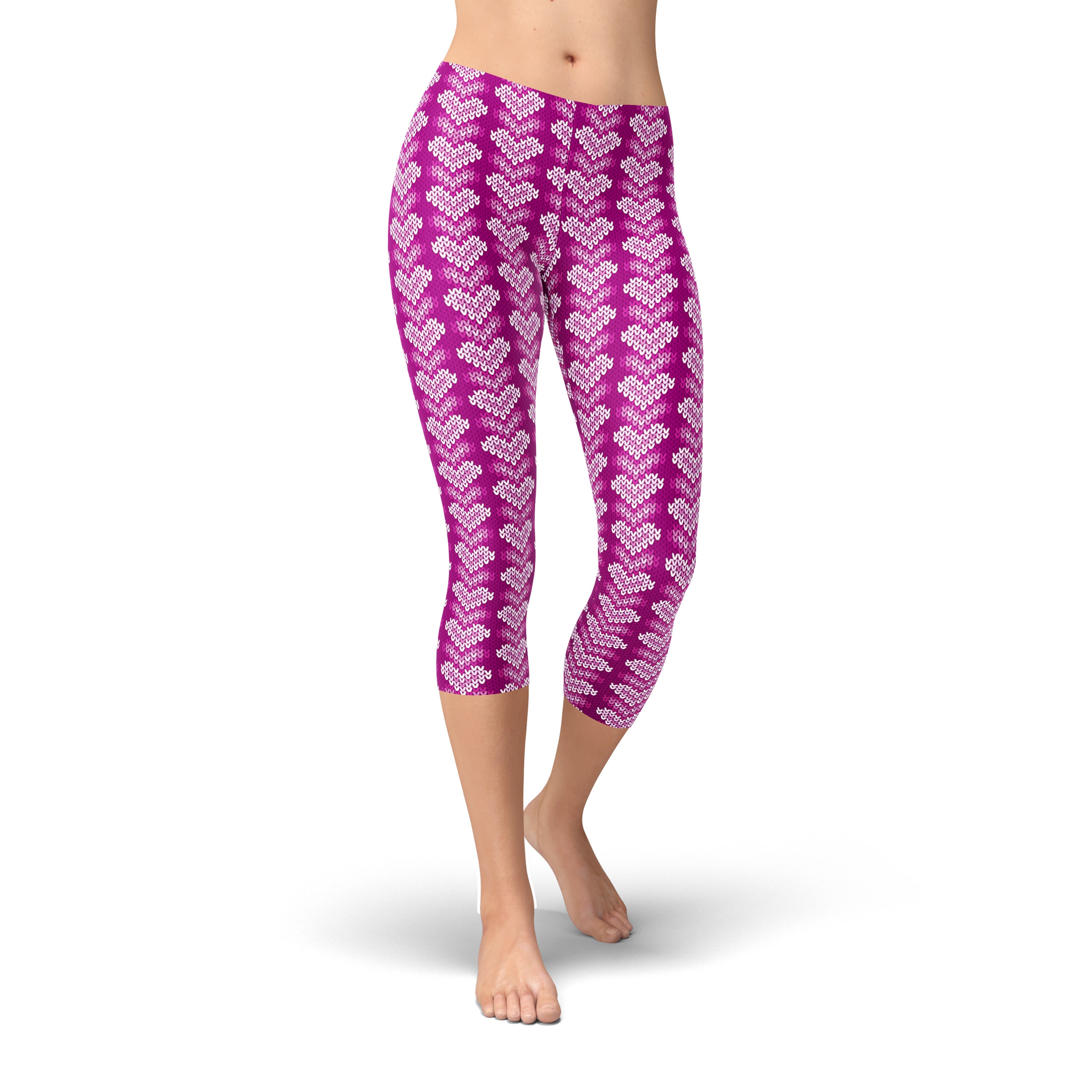 Pink Heart Knitted Pattern Leggings for Women Yoga Pants | Etsy