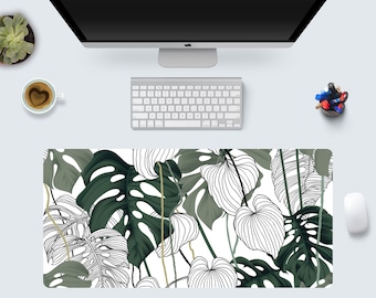 Alfombrilla de escritorio con diseño de hoja de monstera – Alfombrilla de ratón con estampado botánico tropical – Decoración de oficina