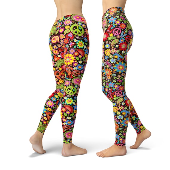 Hippie Leggings for Women, Hippie Yoga Pants, Hippie Clothes, Yoga Pants, High  Waist Leggings, Peace and Love Leggings, Workout Leggings 