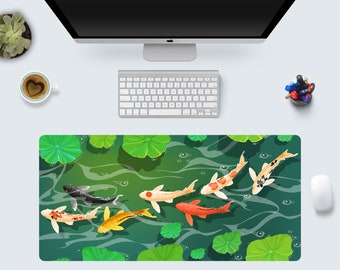 Japanese Koi Fish Under Water Cute Desk Mat, Extra Large Desk Pad, XXL Gaming Mouse Pad, Extended Trendy Desk Mat, Koi Art Desk Pad