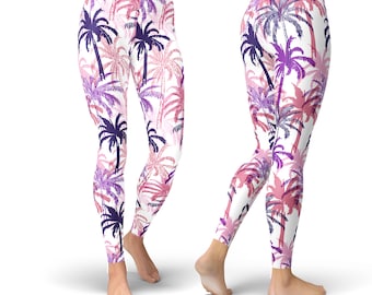Palm Tree Print Yoga Leggings: High Waist Workout Pants
