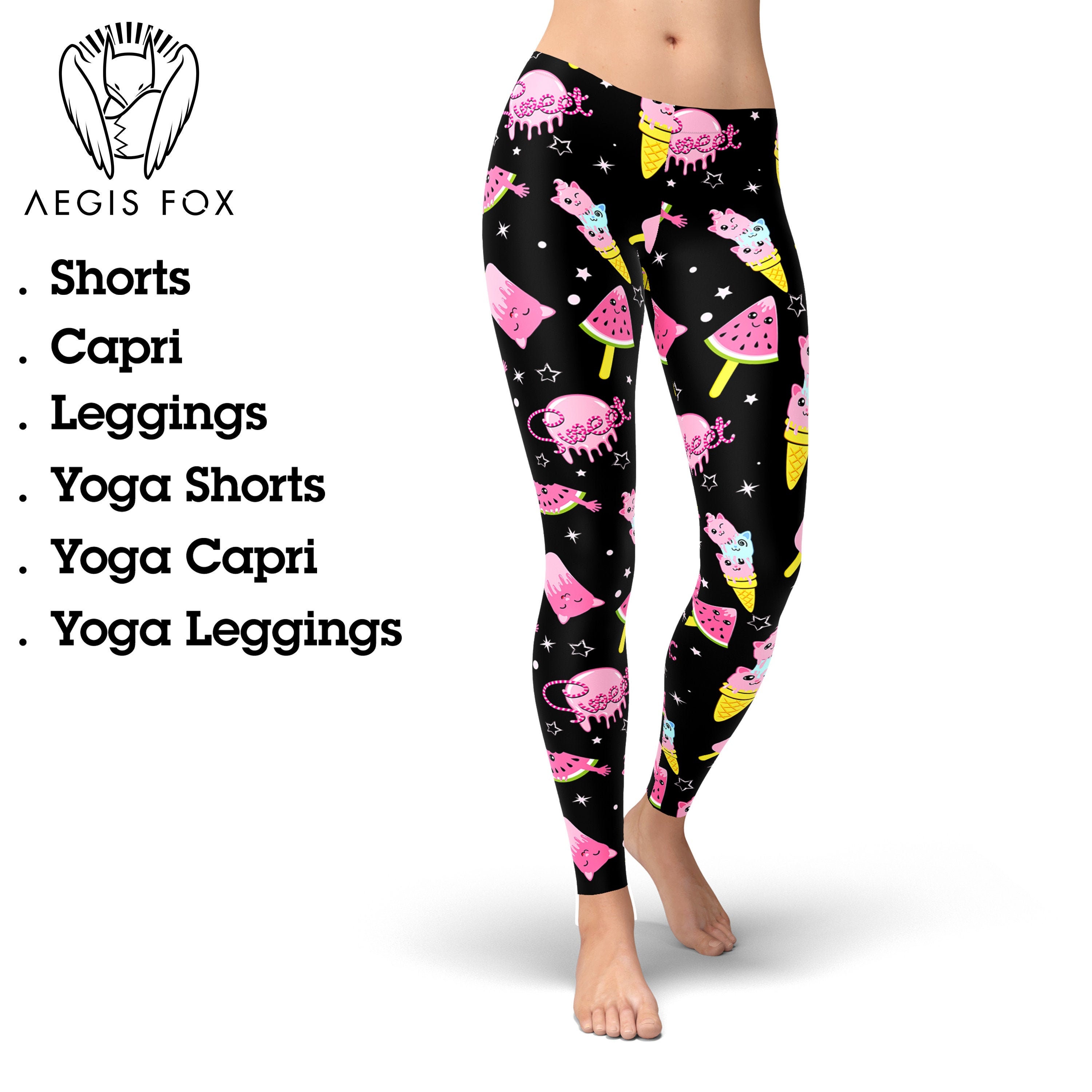 Colorful Ice Cream Yoga Pants, Yoga Leggings for Women, Workout Leggings,  Printed Leggings, Capri Leggings, Yoga Shorts, High Waist Leggings 
