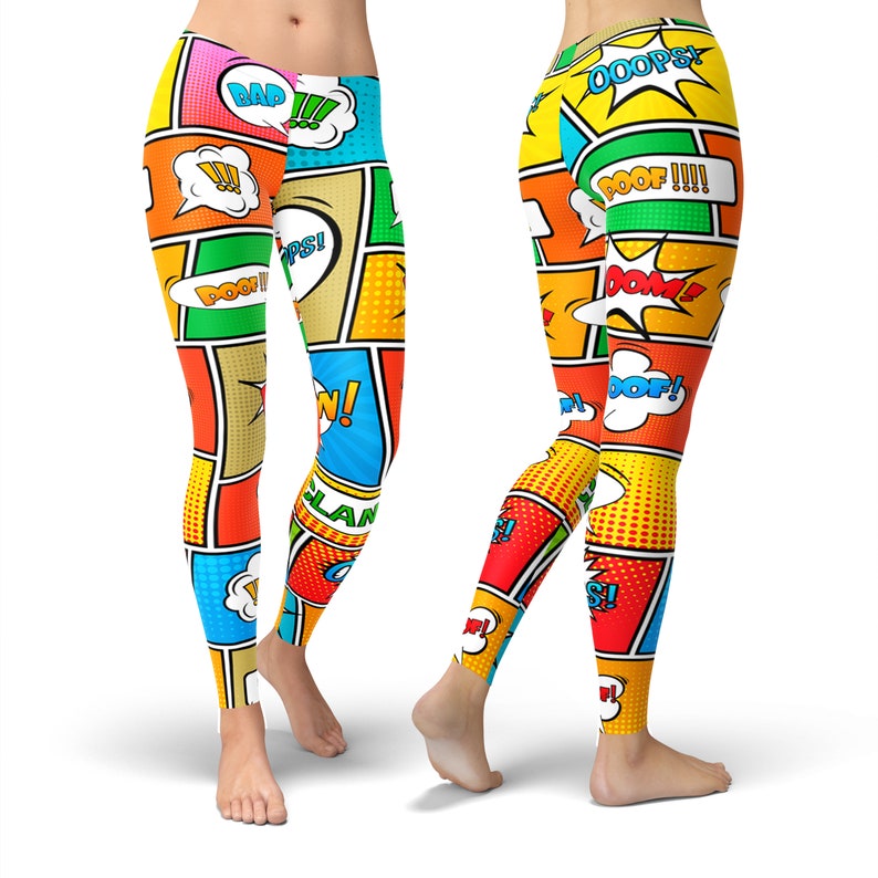 Superhero Cartoon Comic Book Print Leggings Pop Art Leggings Etsy