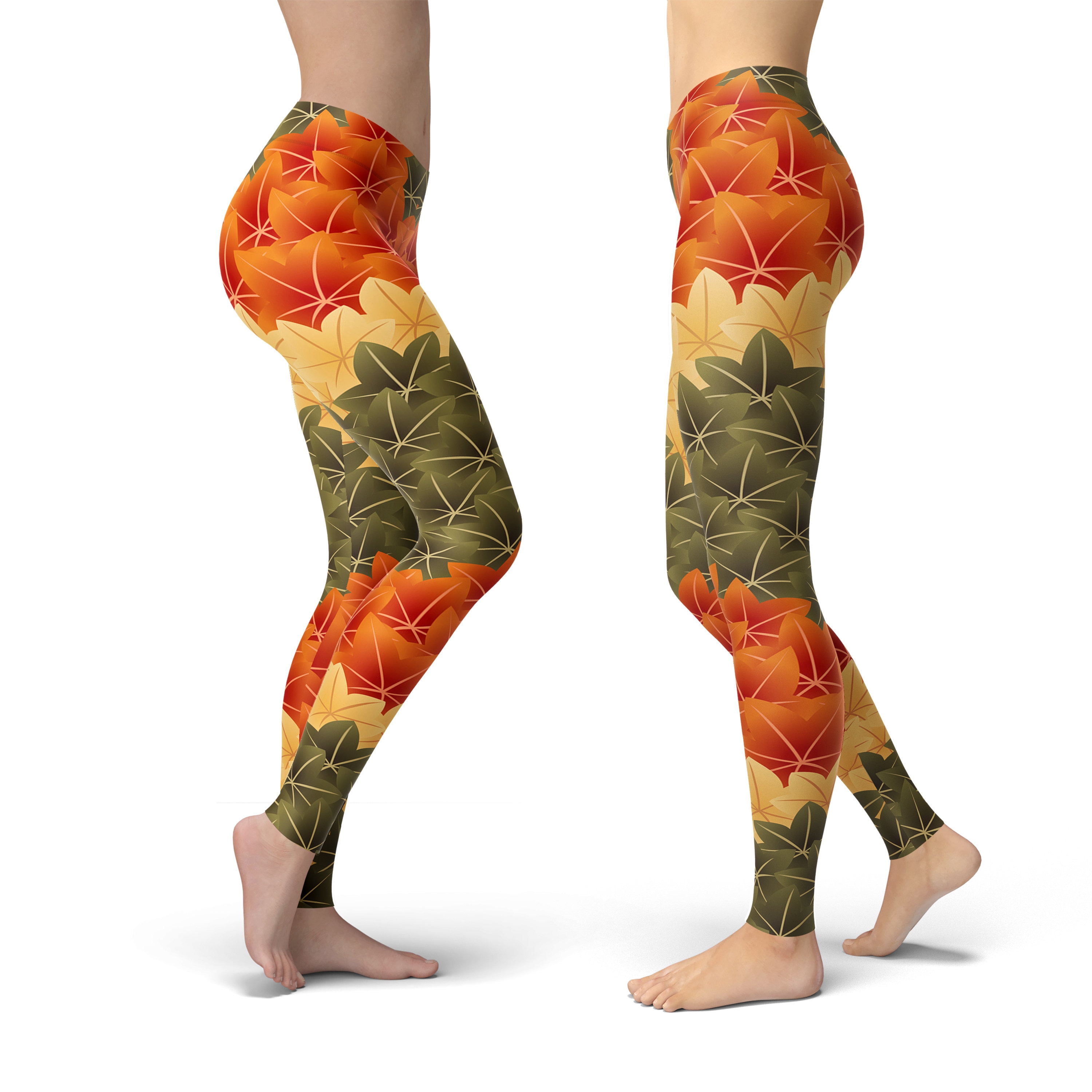 Maple Leaf Leggings Leaves Leggings Printed Leggings Etsy